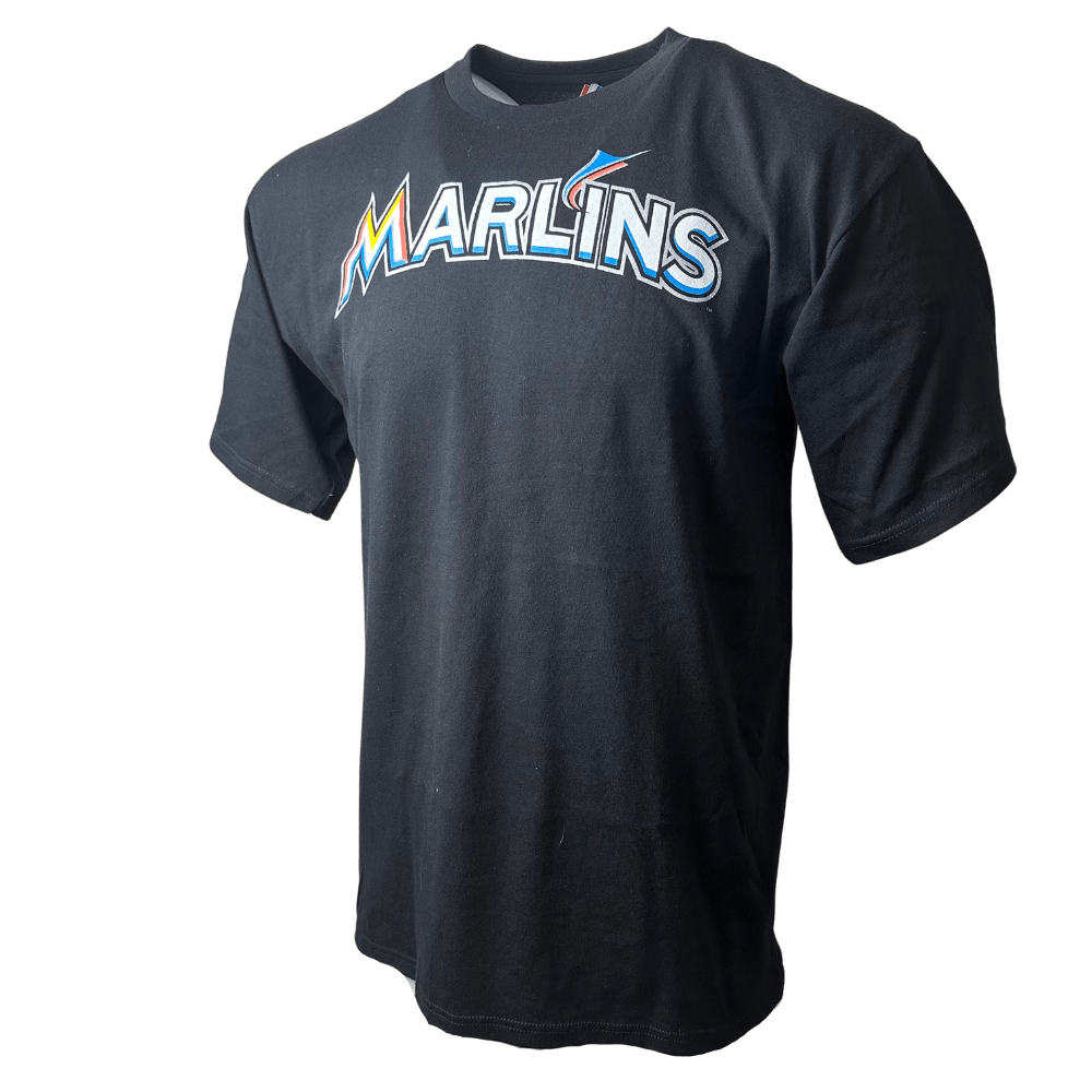 Men s Miami Marlins Majestic Legend Logo T Shirt CMD Sports