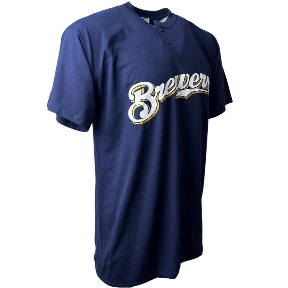 YOUTH Milwaukee Brewers MLB Majestic Two-Button Cotton T-Shirt
