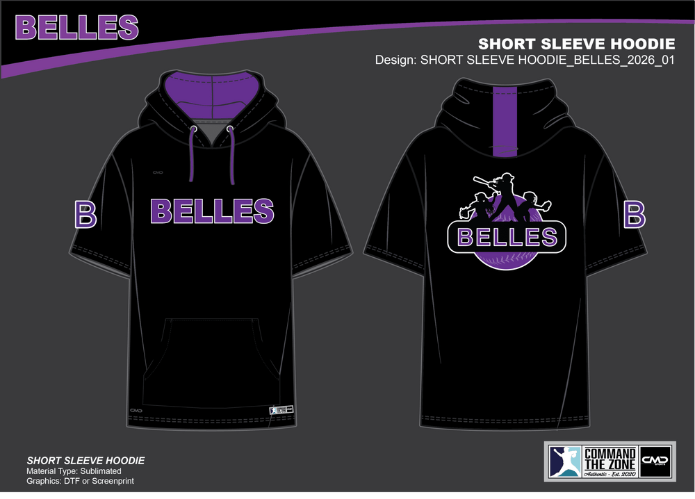 Belles Baseball - Short Sleeve Hoodie - CMD Sports