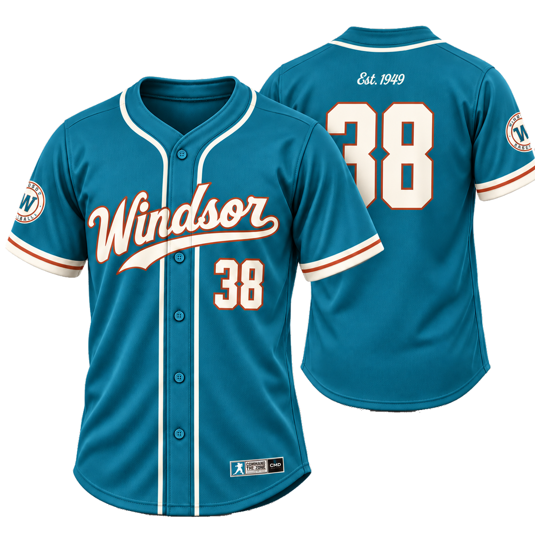 Club baseball player jersey, front and back