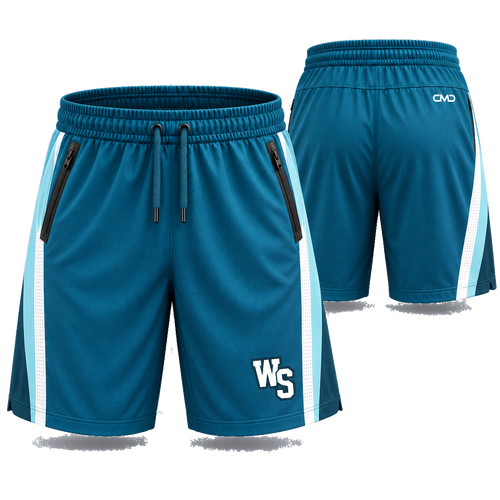 Club training shorts, front and back