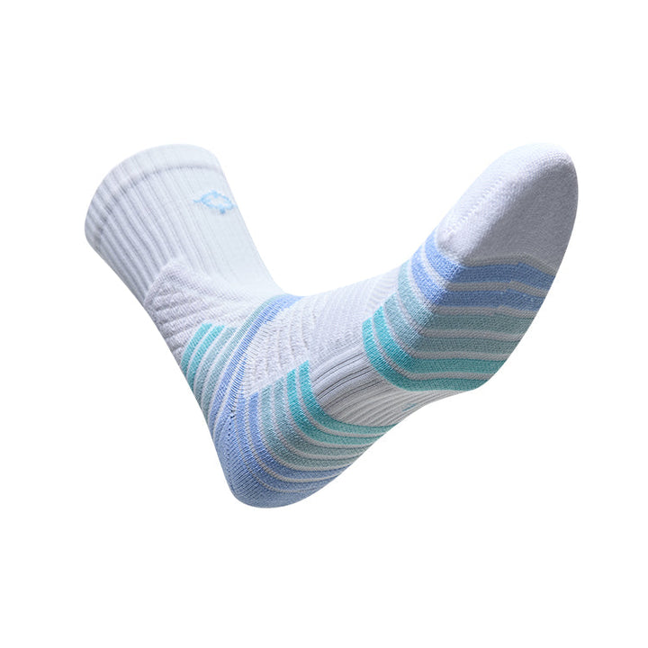 Rigorer basketball socks, blue, cushioned terry sole and striped forefoot