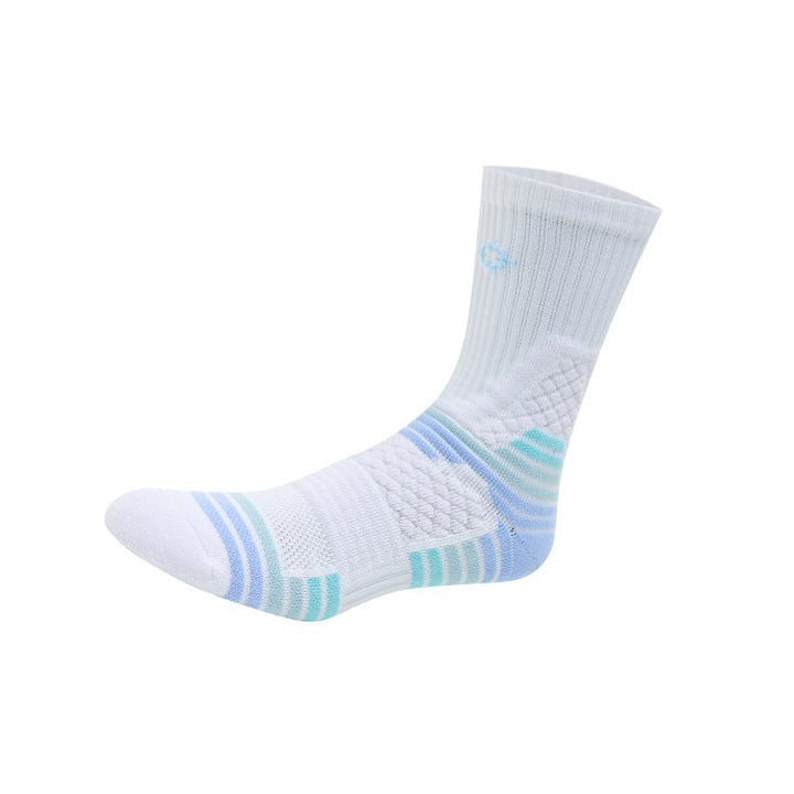 Rigorer basketball socks, blue, side profile of single sock