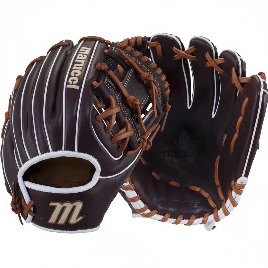 Marucci Krewe M Type youth baseball glove, brown/tan, front view