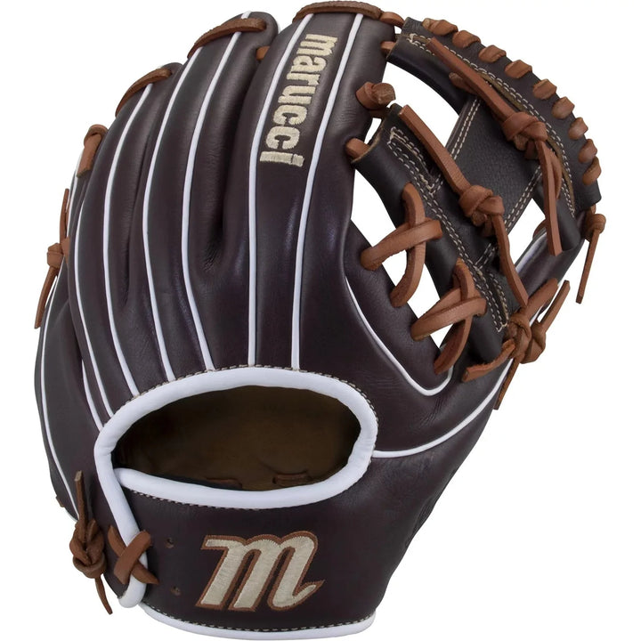 Marucci Krewe M Type youth baseball glove, brown/tan, palm view