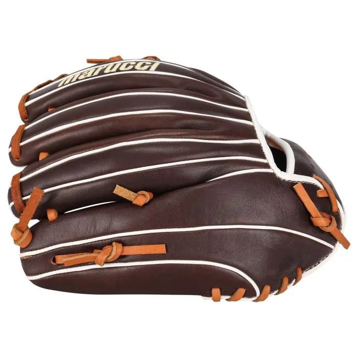 Marucci Krewe M Type youth baseball glove, brown/tan, web detail