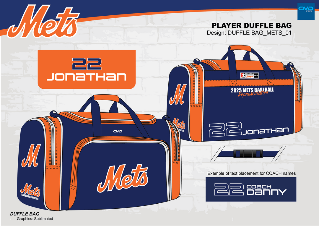 Mets Baseball Charter - Duffle Bag - CMD Sports