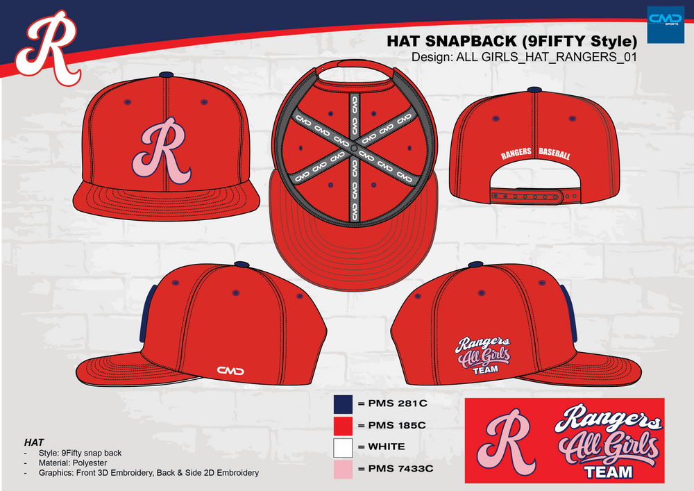 Rangers Baseball Charter - HAT - ALL GIRLS - CMD Sports