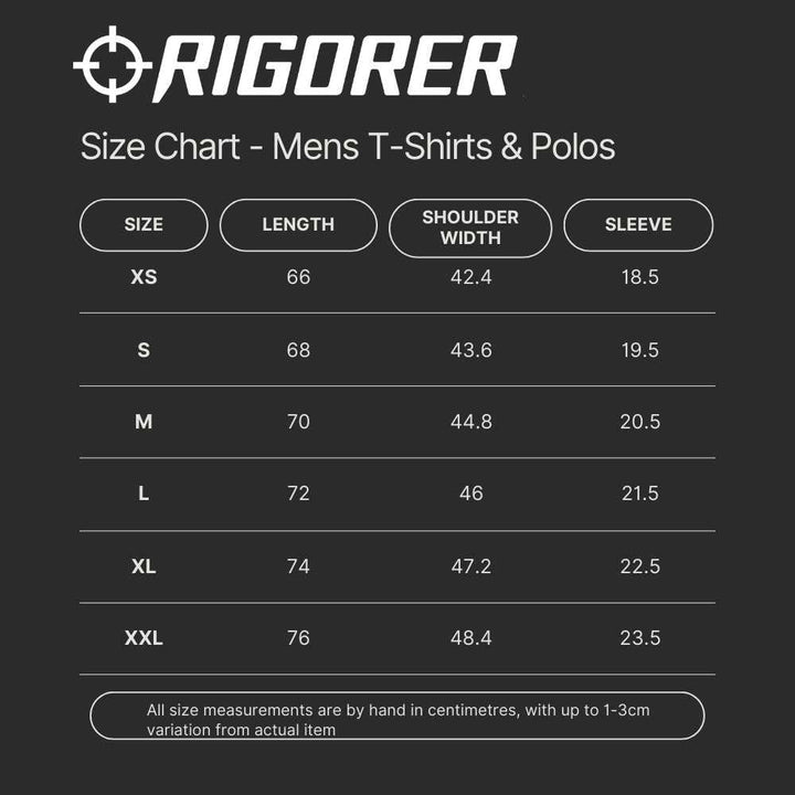 Rigorer mens polo size chart in centimetres