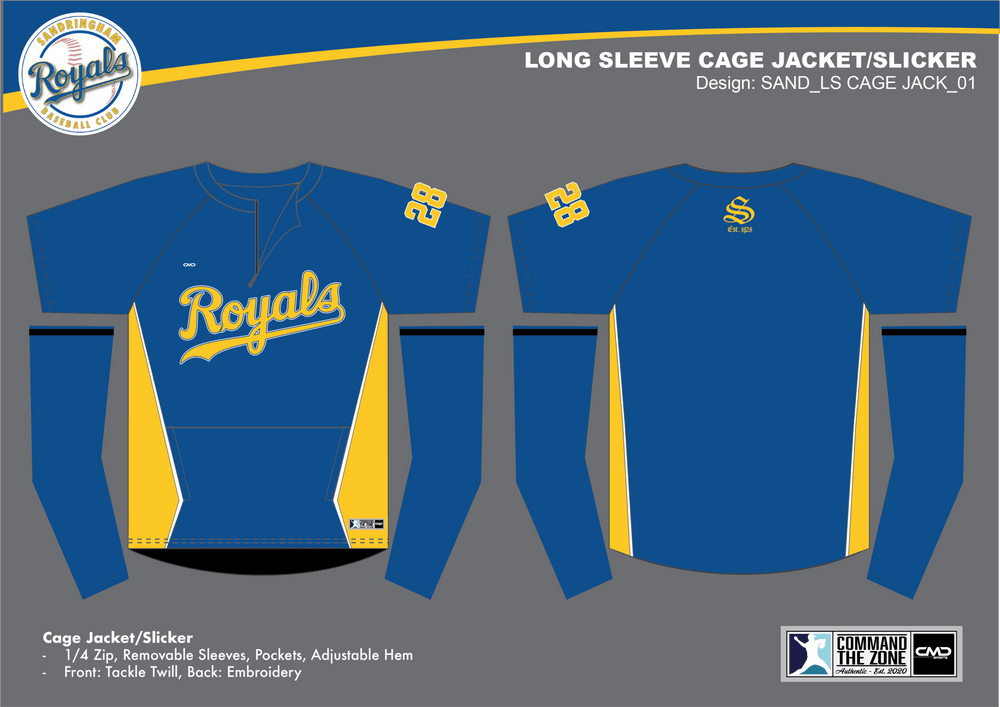 Sandringham Royals - Long Sleeve Cage Jacket with NUMBER - CMD Sports
