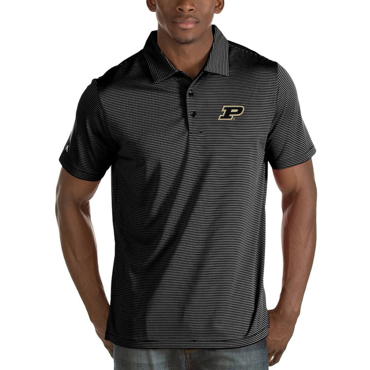 Clearance - Antigua Men's Purdue Boilermakers Black/White Quest Polo - CMD Sports