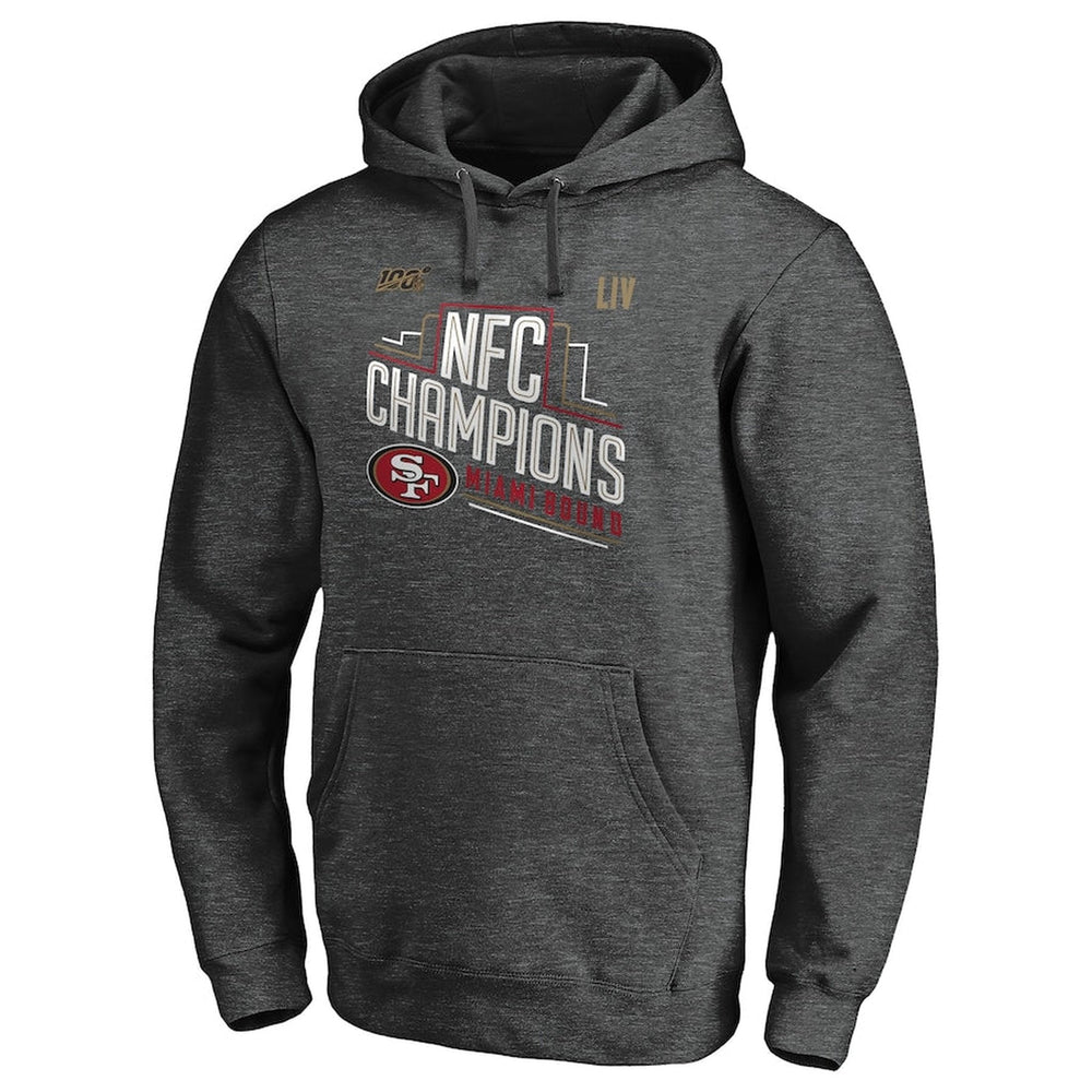 Men's NFL Pro Line Heather Charcoal San Francisco 49ers 2019 NFC Champions Trophy Collection Locker Room Hoodie