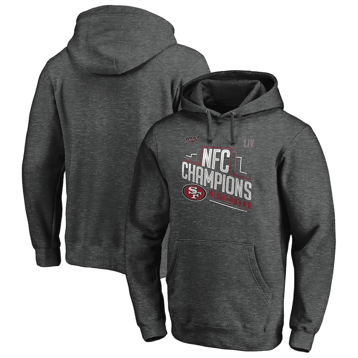 Men's NFL Pro Line by Fanatics Charcoal San Francisco 49ers 2019 NFC Champions Trophy Collection Locker Room Pullover Hoodie