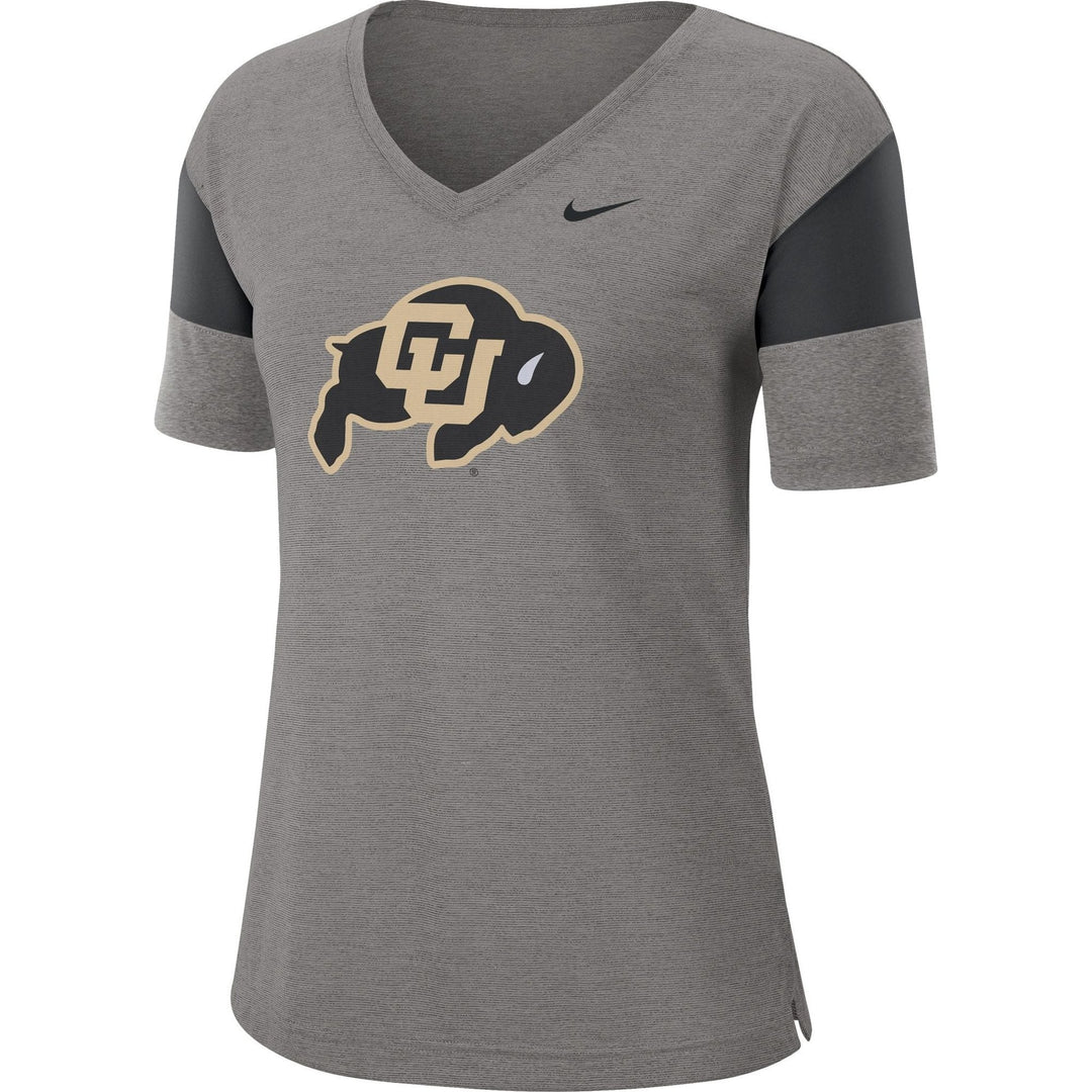 Clearance - Nike Women's Colorado Buffaloes Grey Breathe V-Neck T-Shirt - CMD Sports