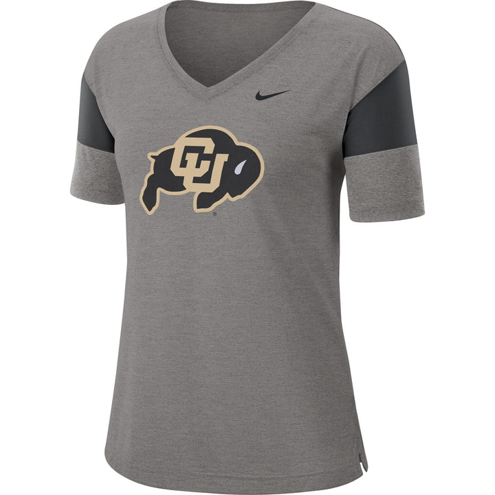 Clearance - Nike Women's Colorado Buffaloes Grey Breathe V-Neck T-Shirt - CMD Sports