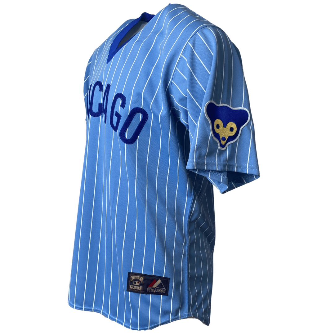 Men's Chicago Cubs Majestic Light Blue Pinstripe Cooperstown Collection Authentic Jersey - CMD Sports