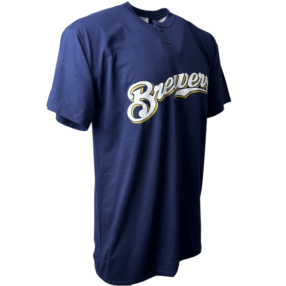 Men's Milwaukee Brewers MLB Majestic Two-Button Cotton T-Shirt - CMD Sports
