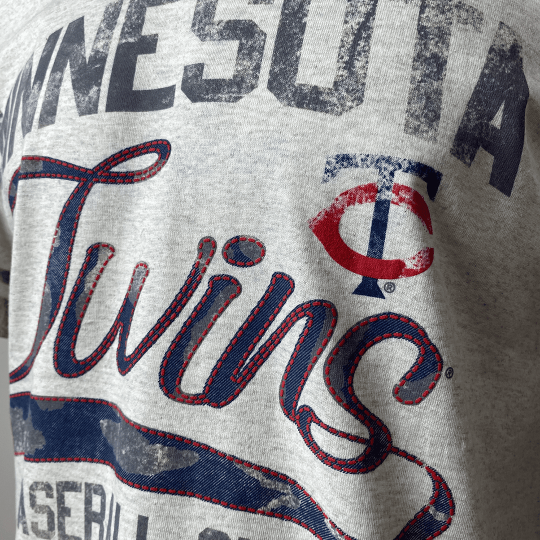 Men's Minnesota Twins MLB Majestic Branded V-Neck Heathered Grey T-Shirt - CMD Sports