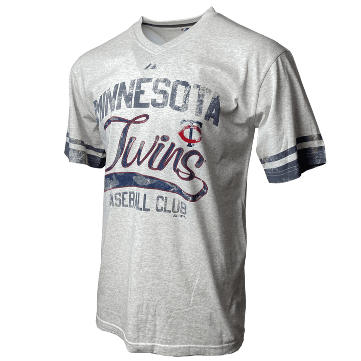 Men's Minnesota Twins MLB Majestic Branded V-Neck Heathered Grey T-Shirt - CMD Sports