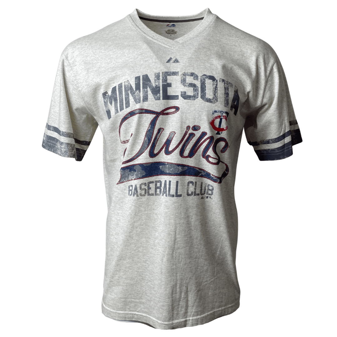 Men's Minnesota Twins MLB Majestic Branded V-Neck Heathered Grey T-Shirt - CMD Sports