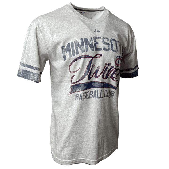 Men's Minnesota Twins MLB Majestic Branded V-Neck Heathered Grey T-Shirt - CMD Sports
