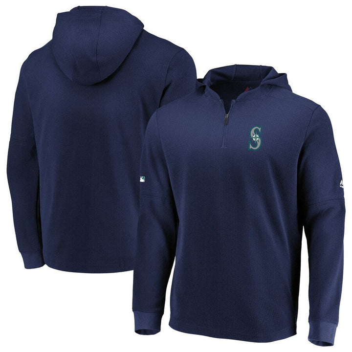 Men's Seattle Mariners Majestic Navy Authentic Collection Batting Practice Waffle Quarter-Zip Pullover Jacket - CMD Sports