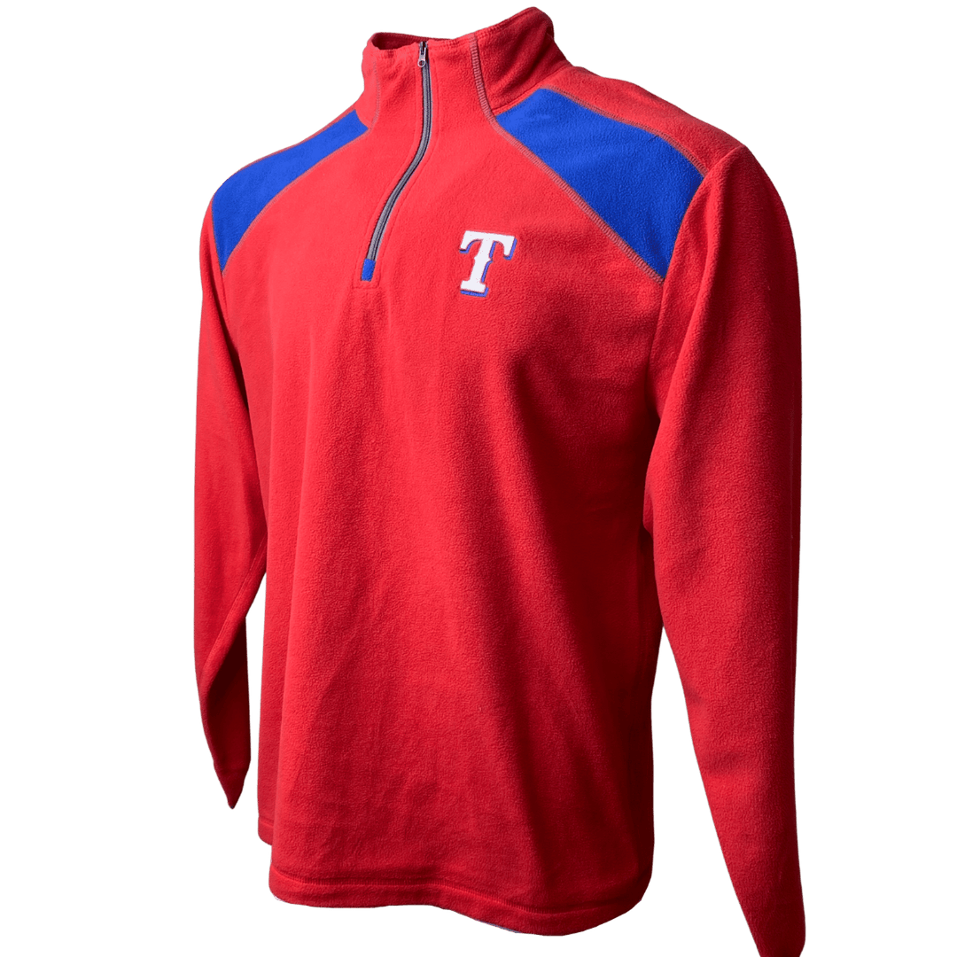 Men's Texas Rangers Majestic Fleece Quarter-Zip Pullover Jacket - CMD Sports